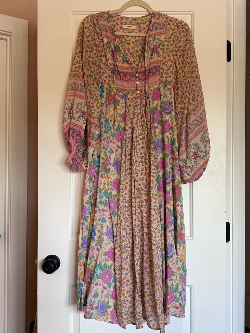 Spell mossy patchwork midi dress, S